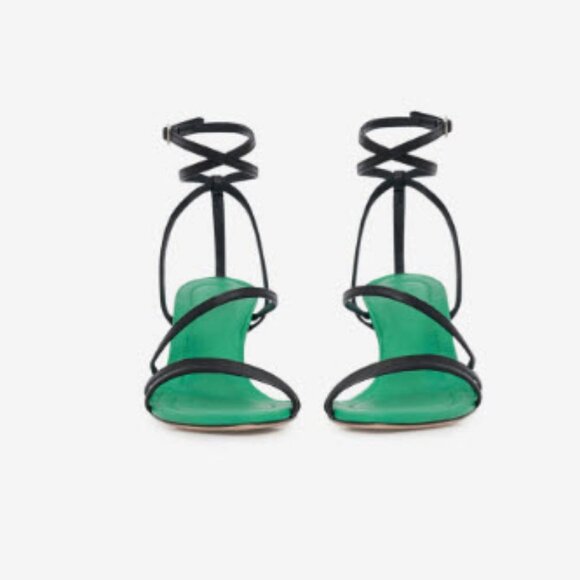 NWOB Womens Iro Black Green Open Pointy Toe Strap Sandal Leather Heels 37 US/6.5 - Picture 3 of 14